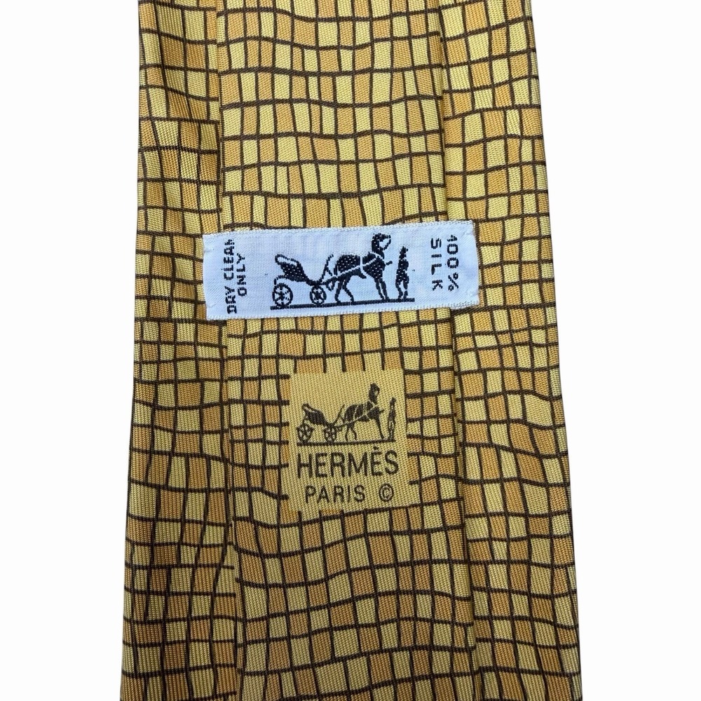 Hermes Mens Tie Geometric Squares Light Orange Brown Silk 7679 TA 3 5/8" x 58.5"